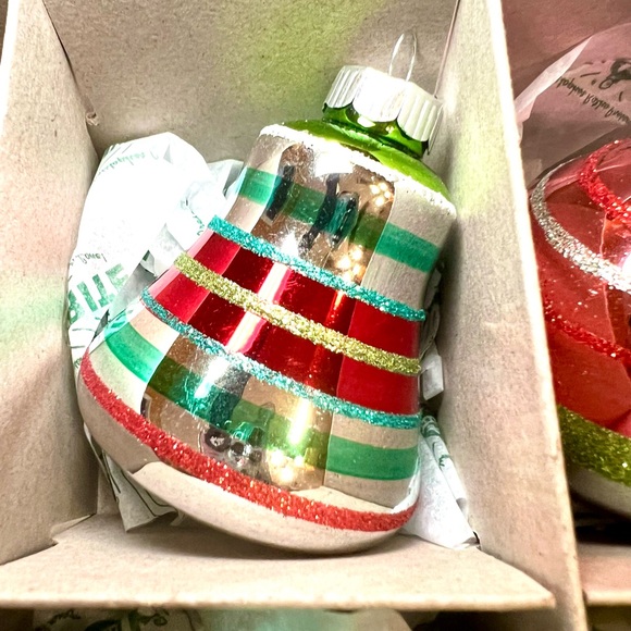 9 Radko Christmas Reflector Teardrop Bell Ball Glass Ornaments Glitter Stripes - Picture 3 of 13